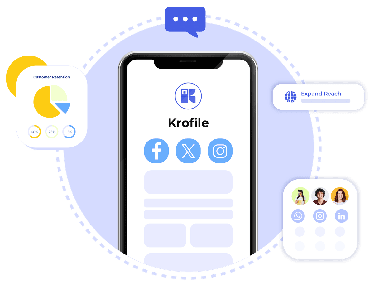 Krofile mobile interface displaying unified social links and engagement data to centralize online presence.