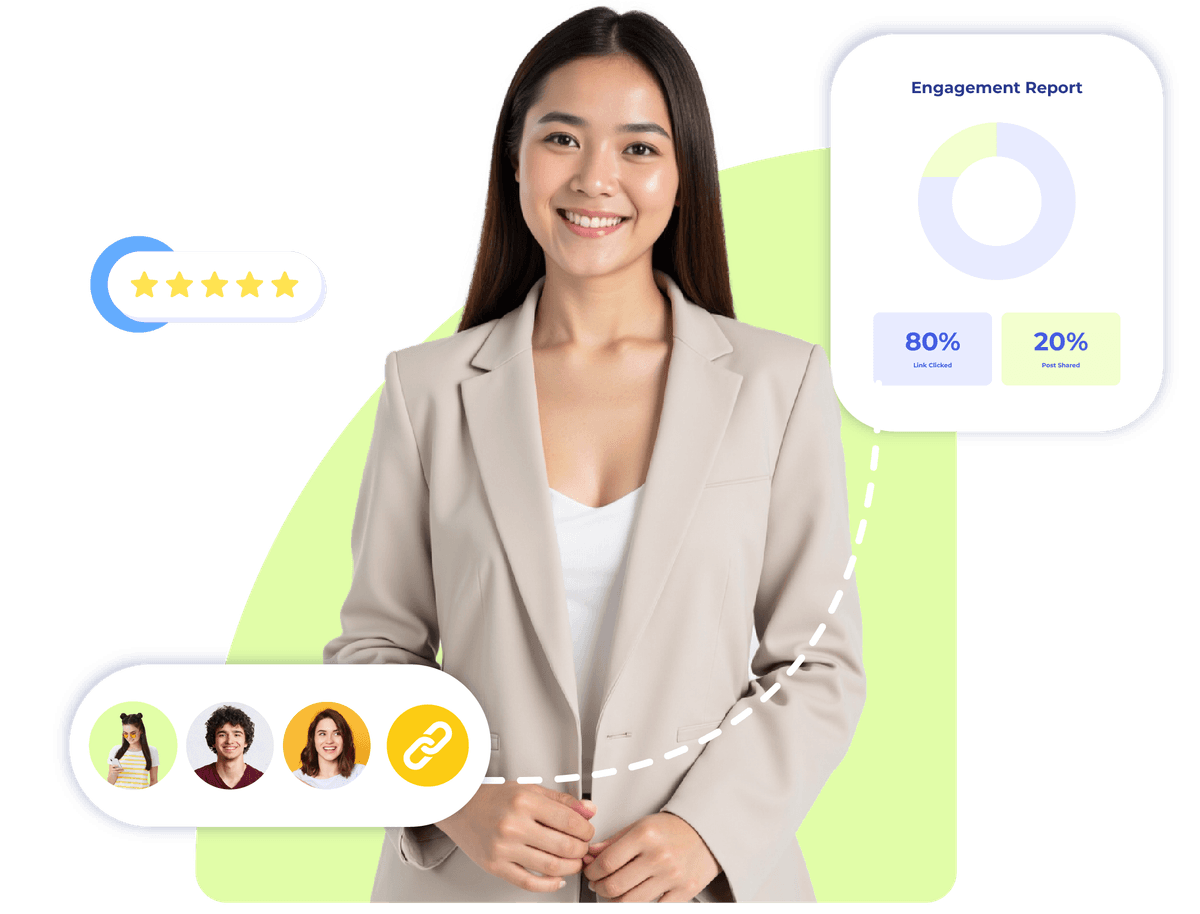 Woman showcasing simplified access to brand content and reviews via her Krofile smart profile link.