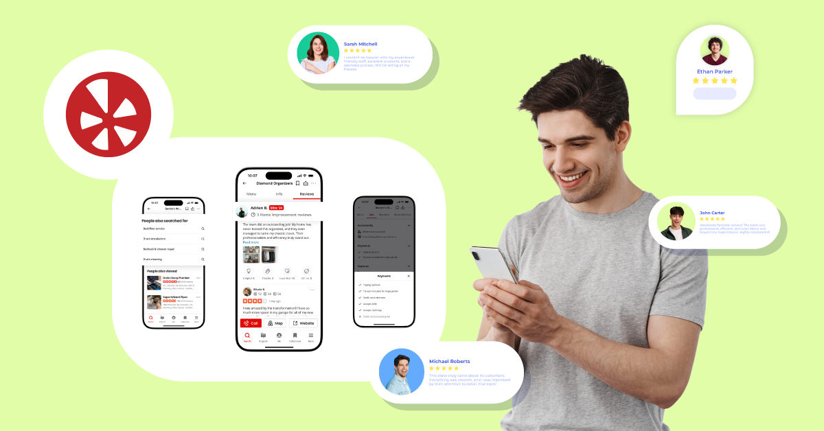 A business owner getting happy after seeing more reviews Yelp reviews coming