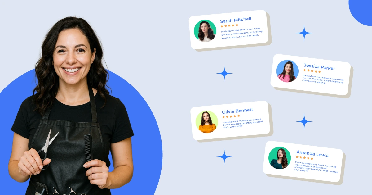 Hair stylist with client reviews displayed.