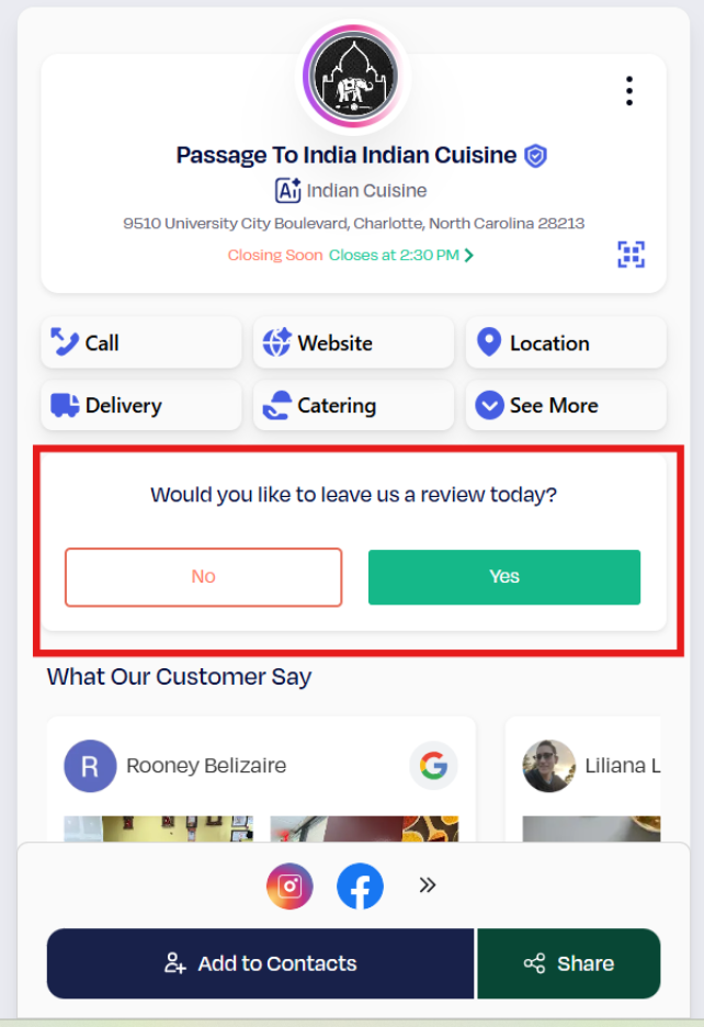 Reviews with QR code